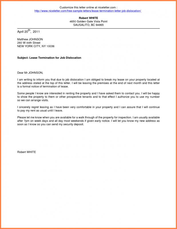 notice of lease termination letter from landlord to tenant