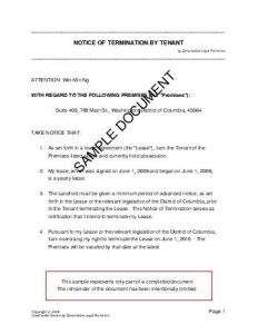 notice of termination tentterm sample pdf