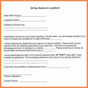 notice to vacate letter from landlord to tenant day notice to vacate letter template day notice to landlord template