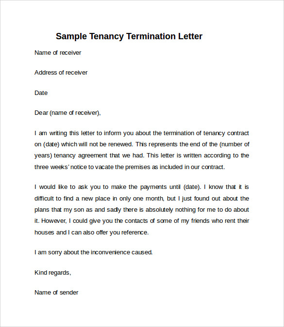 notice to vacate letter from landlord to tenant