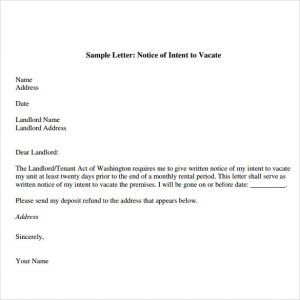 notice to vacate letter sample letter notice of intent to vacate
