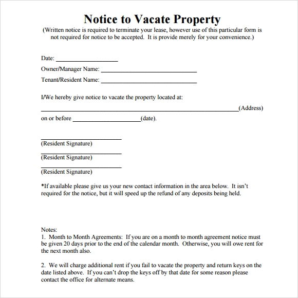notice to vacate template