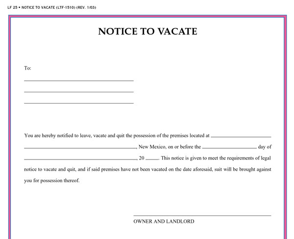 notice to vacate