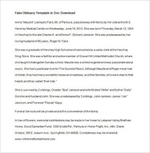 obituary template free obituary template in doc download