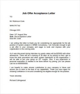 offer acceptance letter offer acceptance letter example