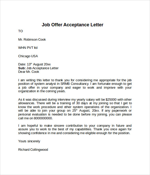 offer acceptance letter