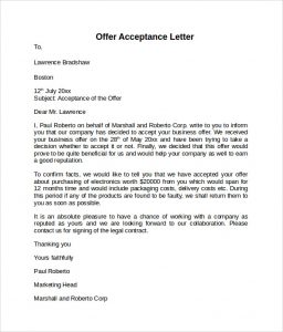 offer acceptance letter simple offer acceptance letter
