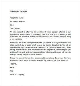 offer letter sample sample offer letter template format