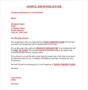 offer of employment letter sample job offer letter pdf format