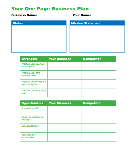 one page business plan pdf