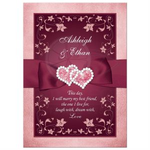 open house flyers rectangle burgundy rose gold floral double hearts wedding invitation