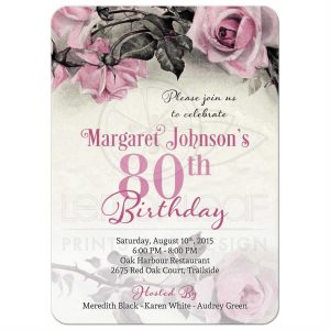 open house invitation templates roundedrectangle pink grey silver roses th birthday invitation front