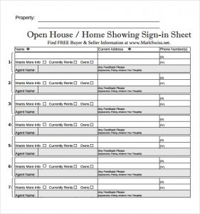 open house sign in sheet template free sample open house sign in sheet