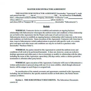 operating agreement sample subcontractor agreement for service