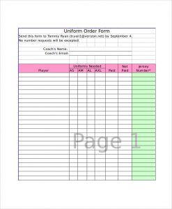 order form template excel uniform order form template excel