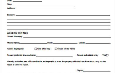 order form template word tenant maintenance request form