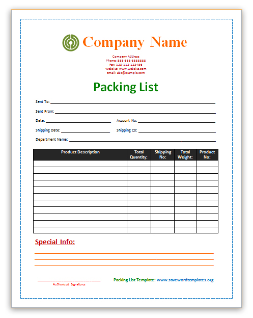 packing list template