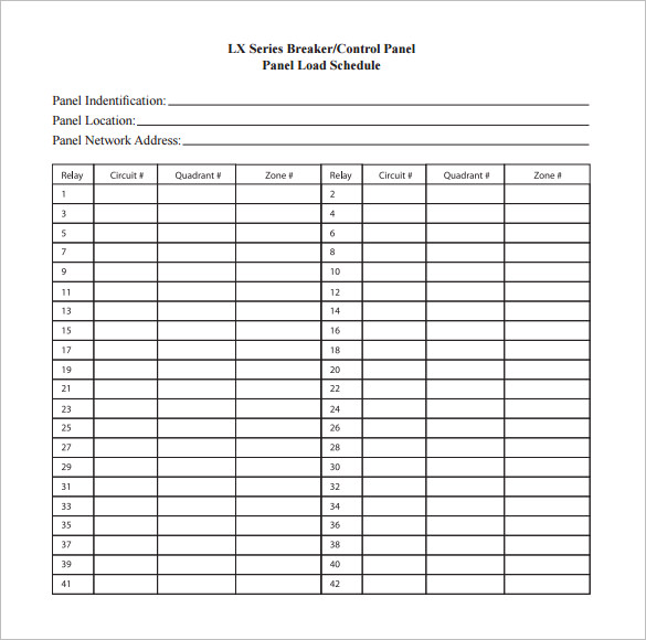 panel schedules template