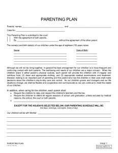 parenting plan examples free parenting plan template omaslr