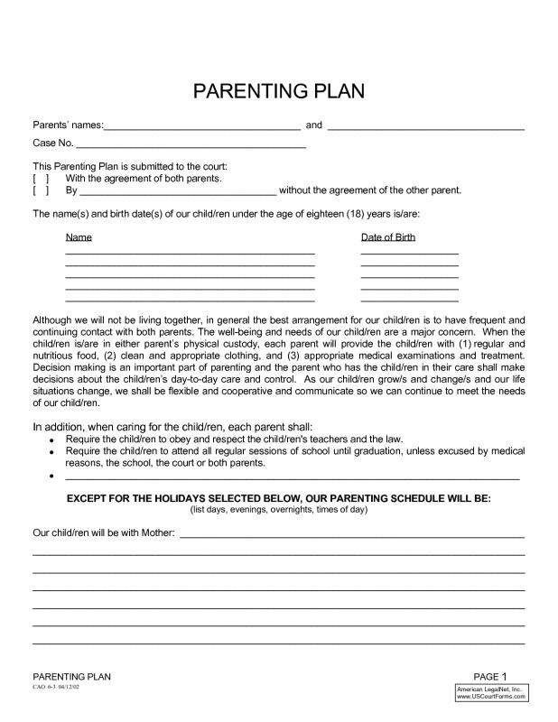 parenting plan examples