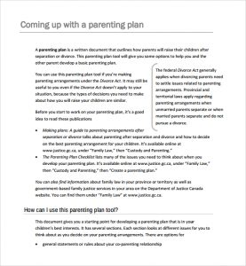 parenting plan examples sample parenting plan template