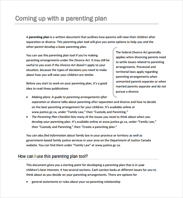parenting plan examples