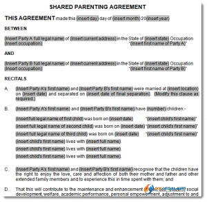 parenting plan examples shared parenting sample