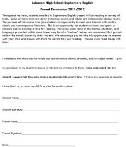 parents consent form novel permission form sophomore