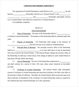 partnership agreement example limited partnership agreement template