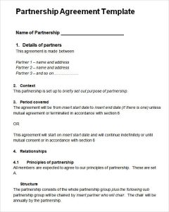 partnership agreement sample partnership agreement template word