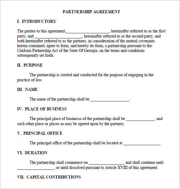 partnership agreement template