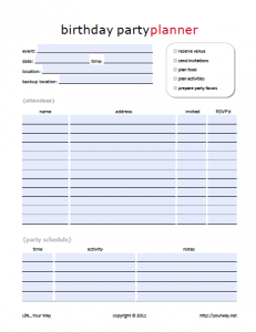 party planner template screen shot at pm