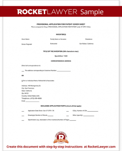 patent application form sample provisional patent application form template
