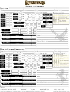 pathfinder printable character sheet character sheet page companions and familiars by king radical ii dkia