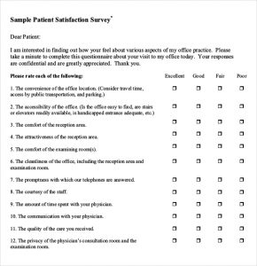 patient satisfaction questionnaire patient satisfaction survey template