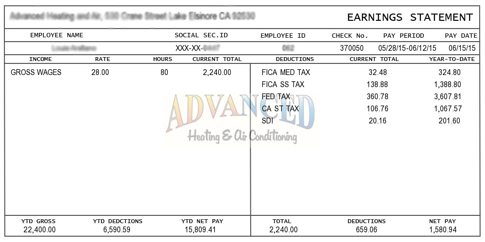 pay stub example