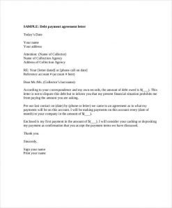 payment agreement letter between two parties debt payment letter template
