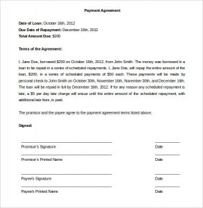 payment agreement template sample payment plan agreement word doc download