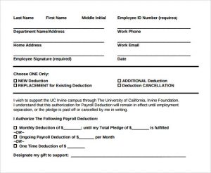 payroll deduction form example of payroll deduction form