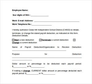 payroll deduction form word payroll deduction form template