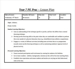 pe lesson plan template physical education lesson plan template pdf