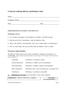 performance review form daycare assistant director performance appraisal