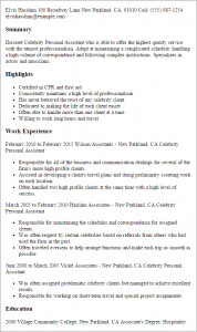 personal assistant resume celebrity personal assistant