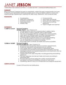 personal assistant resume personal care personal care and services personal care resume sample personal care assistant resume responsibilities by janet jebson