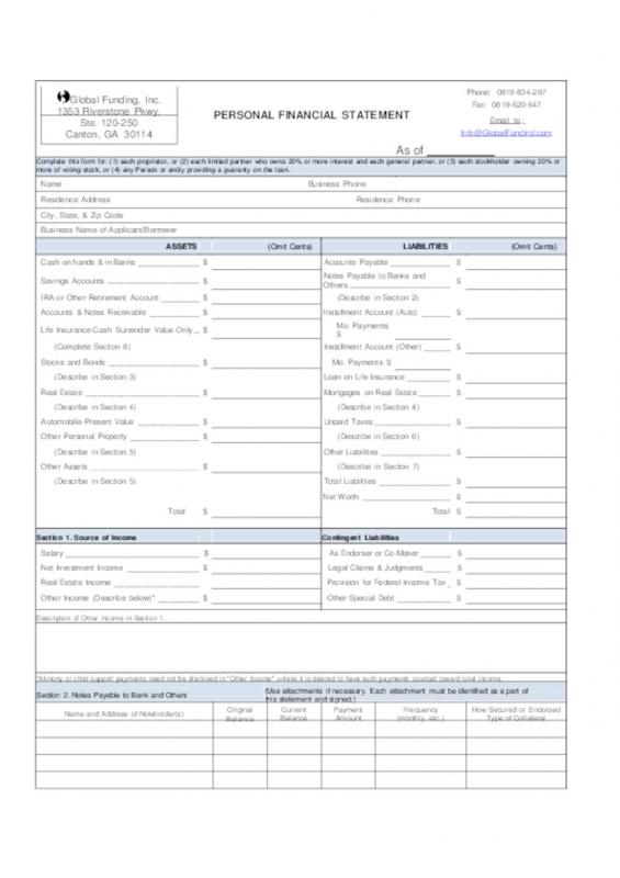 personal balance sheet template