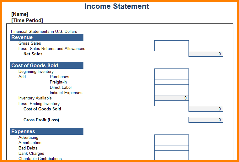 personal income statement template