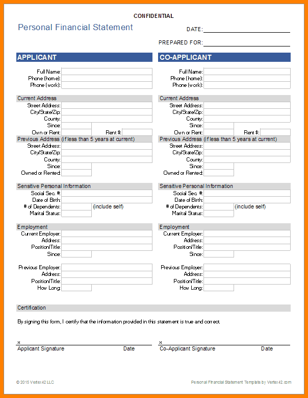 personal income statement template