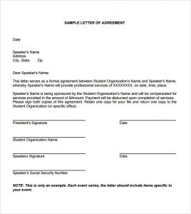 personal loan contract letter of agreement example