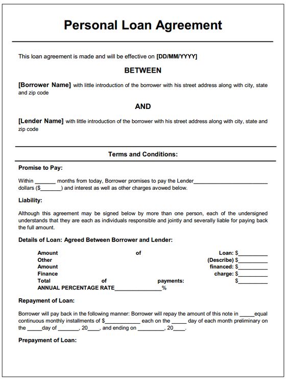 Personal Loan Contract Template Template Business