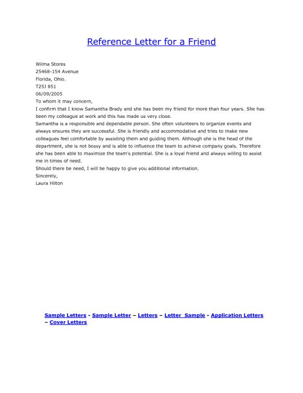 personal reference letter for a friend